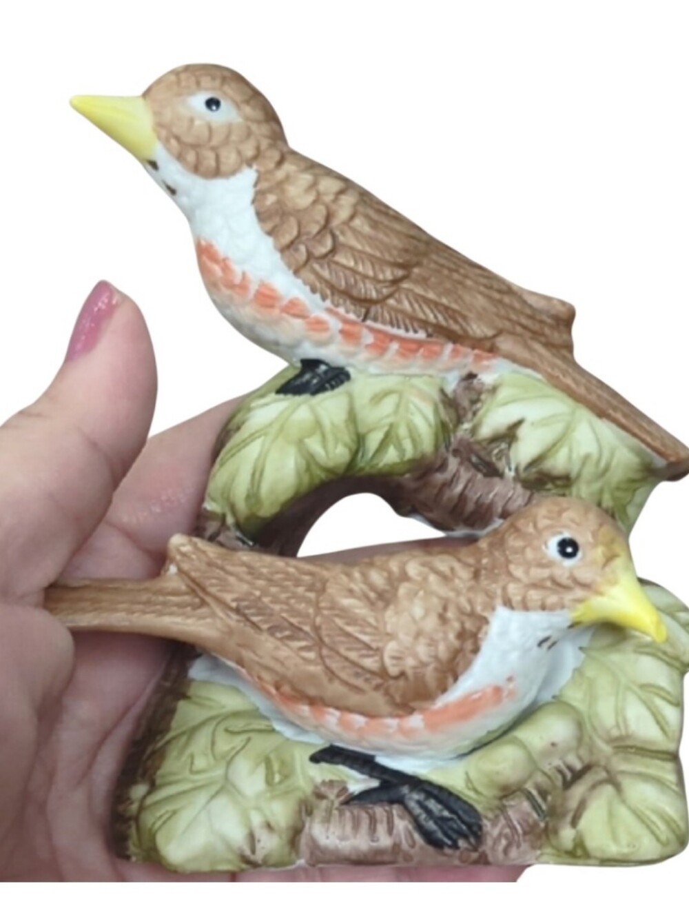 Antique Porcelain Bird Figurine Set - Brown and Yellow Circa 1986 With Box.